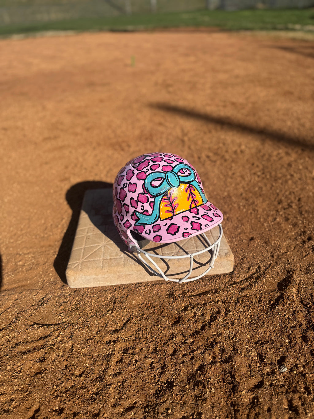 Custom Baseball/Softball Helmet -Cheetah Print with Softball Bow-