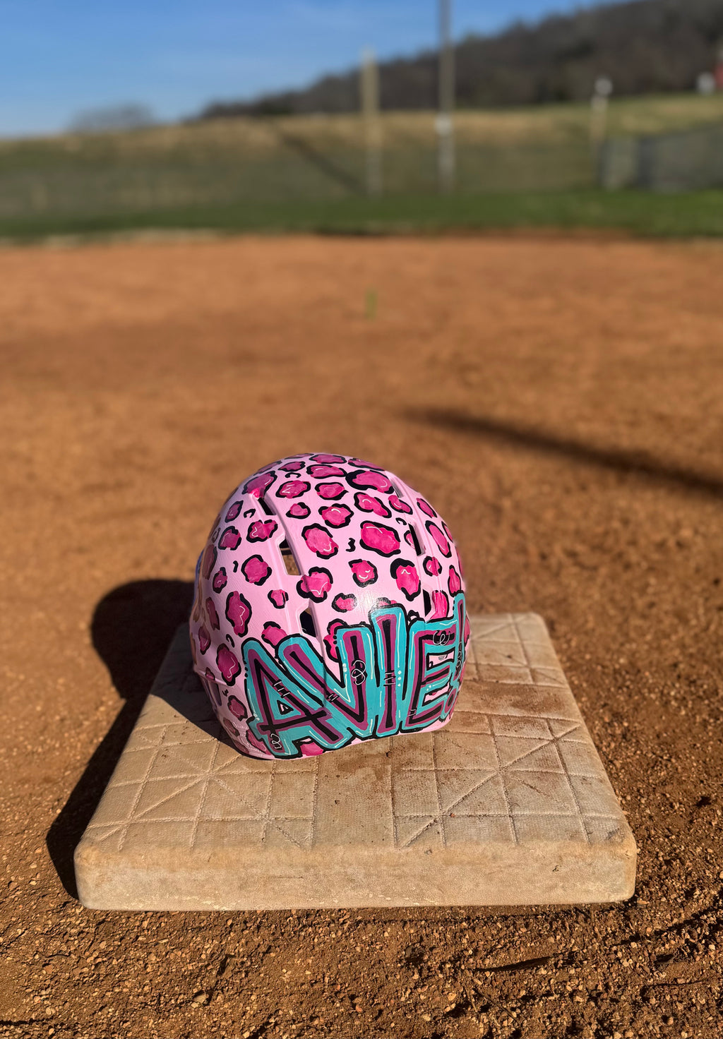 Custom Baseball/Softball Helmet -Cheetah Print with Softball Bow-