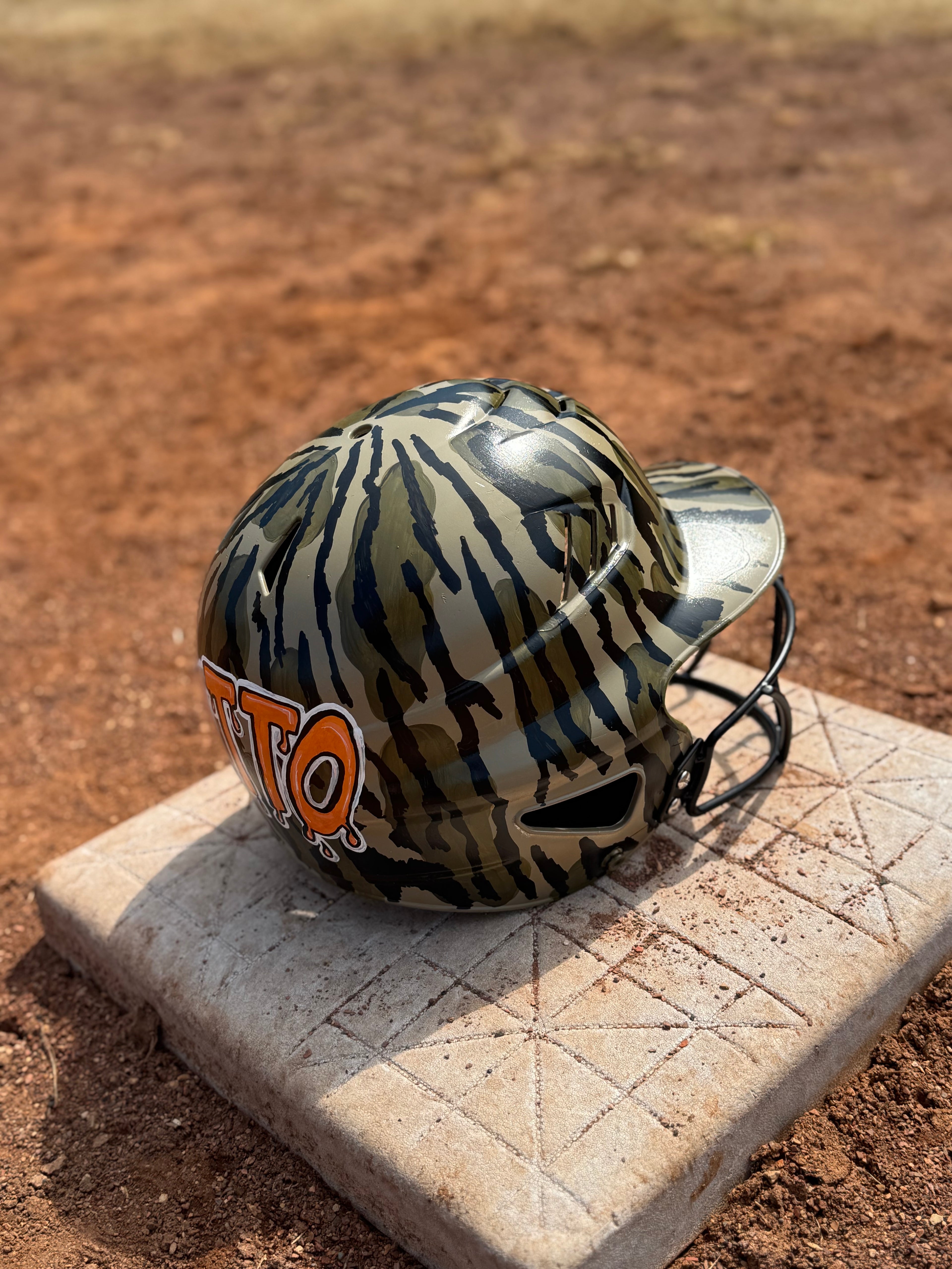 Custom Baseball/Softball Helmet -Hand Painted Bottomland Camo-